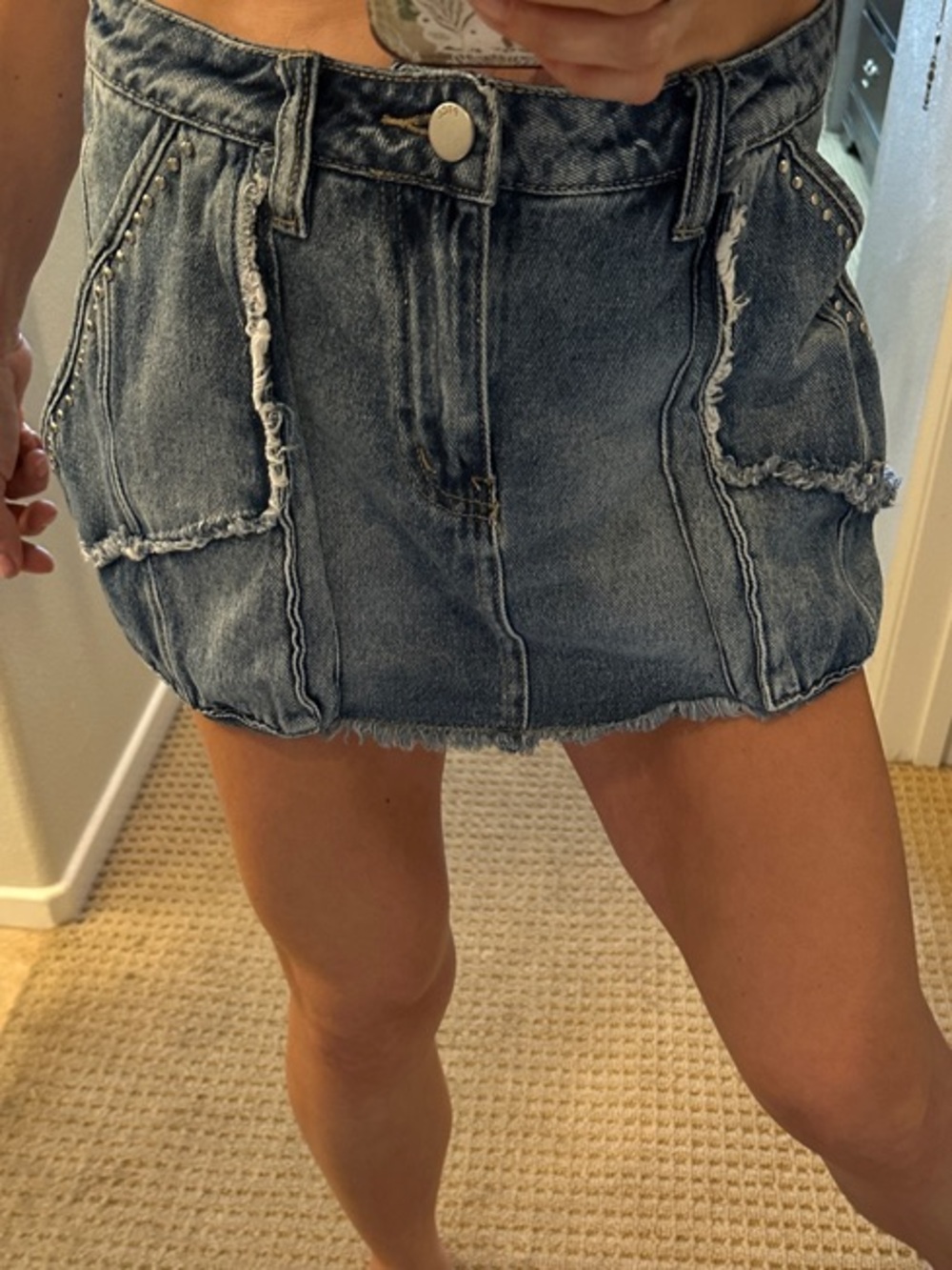 PTCL Denim Mini Skort Studded Cargo Y2K Style Blue Jean Size Small